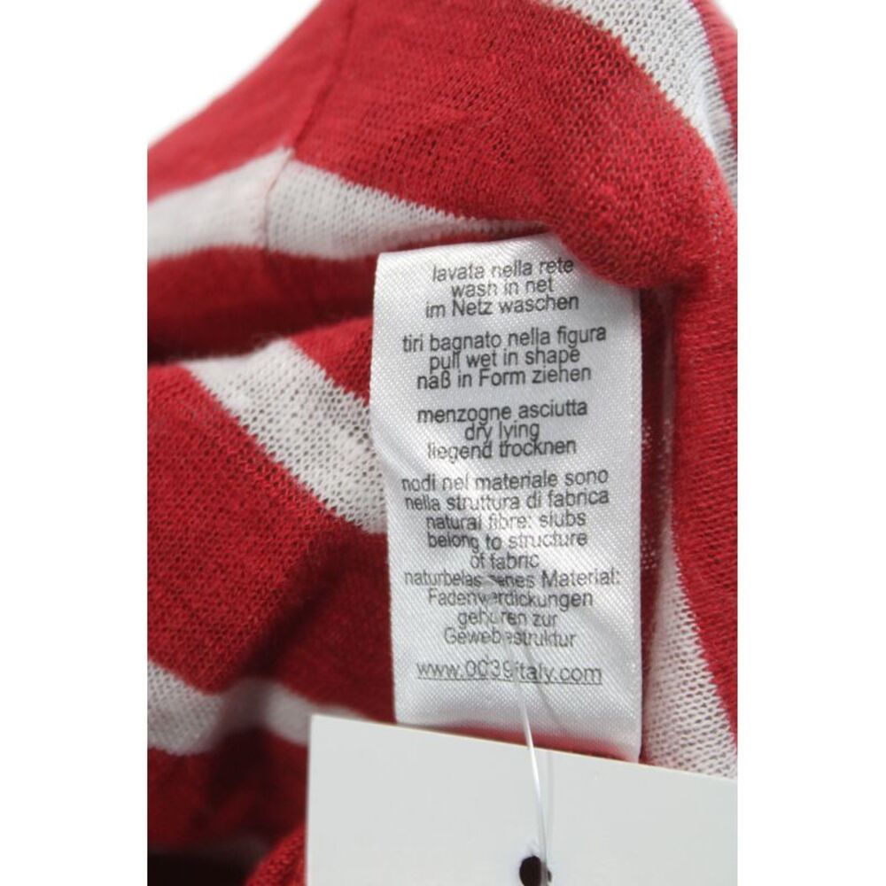 0039 Italy Women Blouson Striped Linen Scoop Neck Sleeveless Dress Red Size S